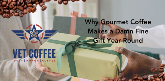 coffee gift set with a cup of coffee beans