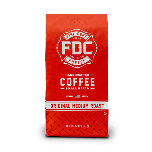 A bag of Fire Department Coffee Company Original Medium Roast coffee beans.